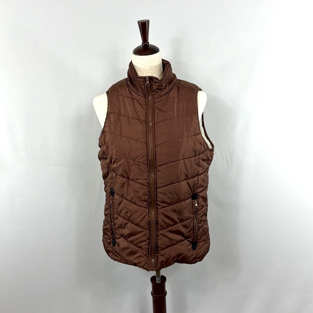 Indigo Saints Puffer Vest With Sherpa-Like Material, Size L